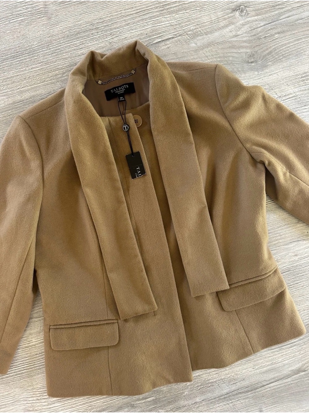 NEW Talbots Women’s Petites 10P Tan Camel Wool Scarf Blazer Jacket Coat Tailored
